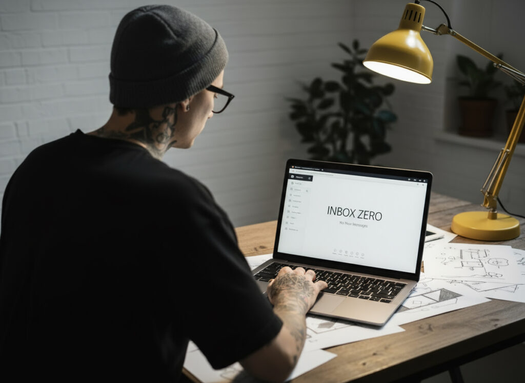 Blog Proposal Silence 1200px Wide image of a designer sat air his desk waiting for a response from a proposal